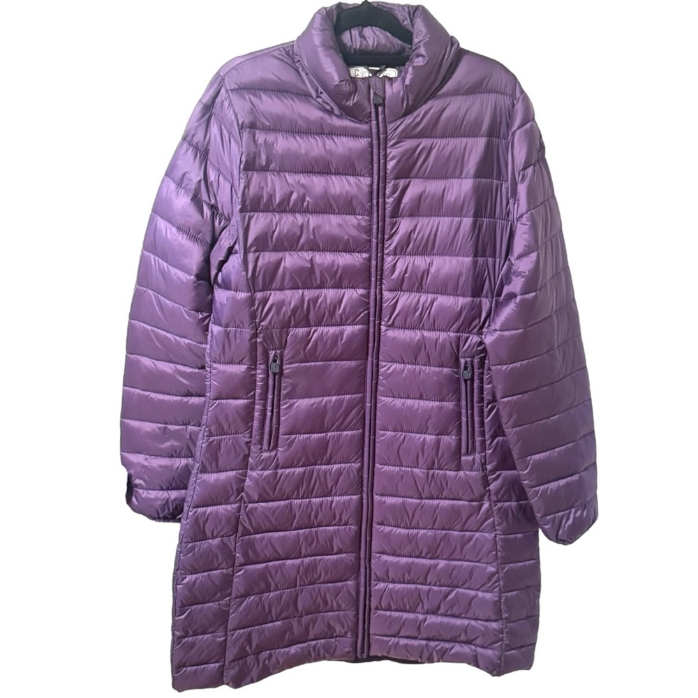 Kappa Logo Avera Padded Long Jacket Purple Puffer Coat Womens Medium Hidden Hood